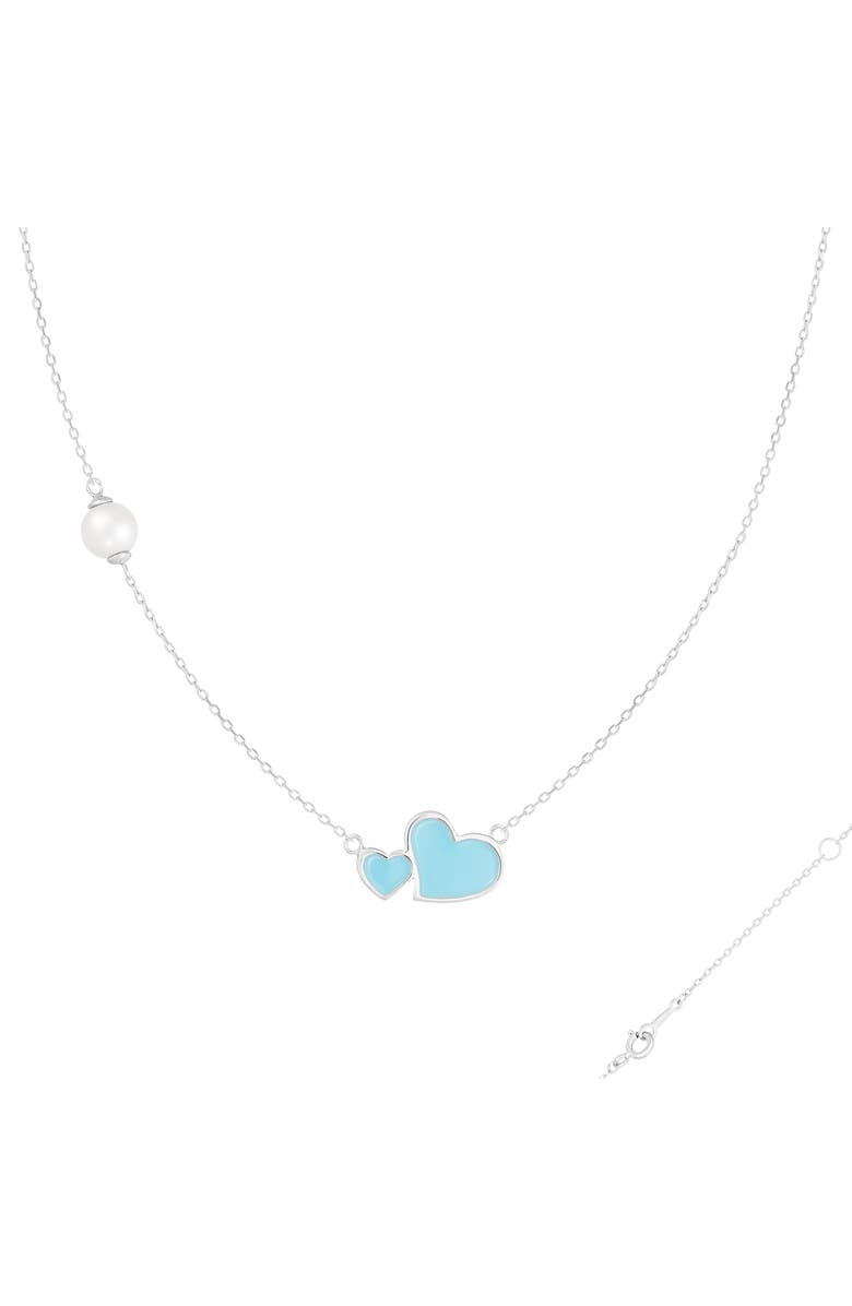 SPLENDID PEARLS Double Heart Pendant Necklace, Alternate, color, Silver/ Blue/ Pearl