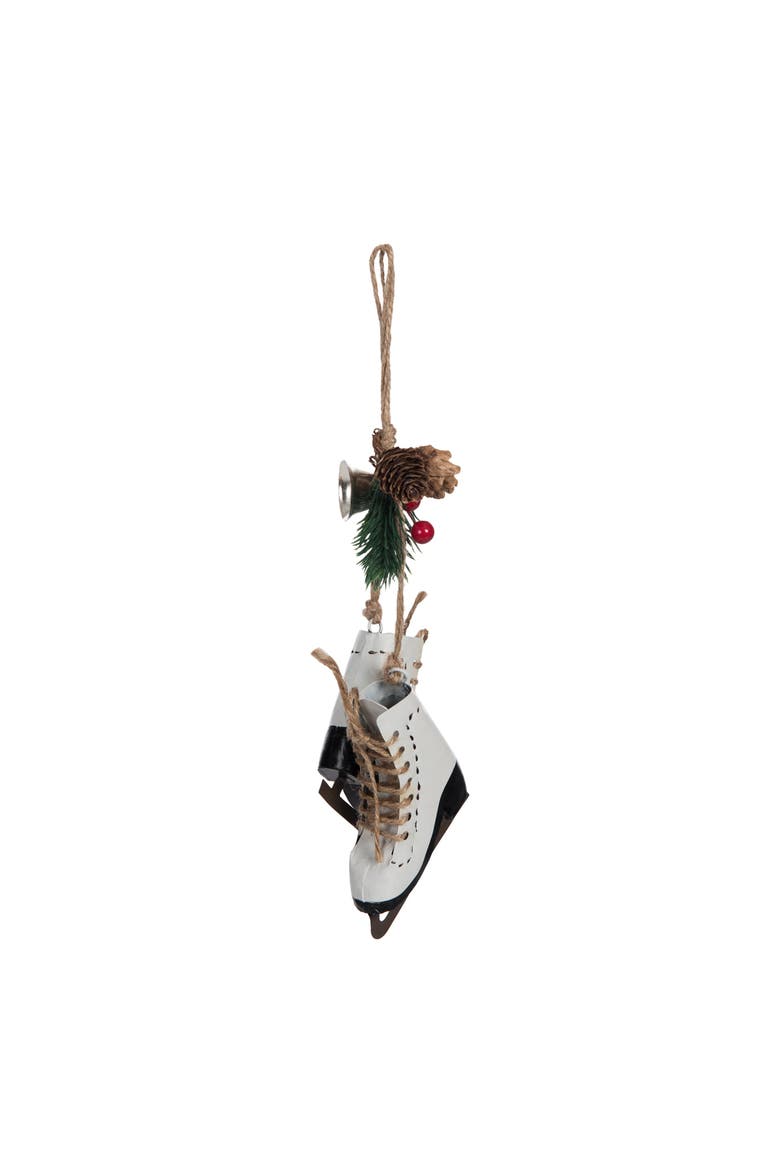 White Skates Winter Sports Botanical Christmas Tree Ornament, Main, color, White
