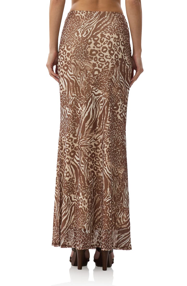 AFRM Tegan Animal Print Mesh Maxi Skirt, Alternate, color, Taupe Animal