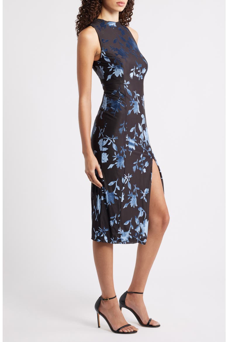 Floral Jacquard Funnel Neck Dress, Alternate, color, BLACK