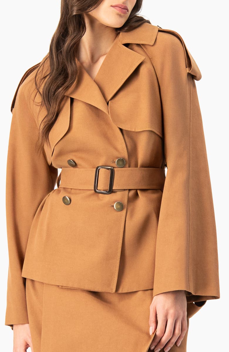 IVONNE Short Double-Breasted Trench Coat, Main, color, Brown