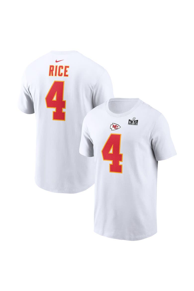 Men's Nike Rashee Rice White Kansas City Chiefs Super Bowl LVIII Patch Player Name & Number T-Shirt, Main, color, White