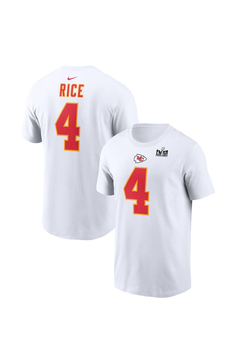 Nike Men's Nike Rashee Rice White Kansas City Chiefs Super Bowl LVIII Patch Player Name & Number T-Shirt, Main, color, 