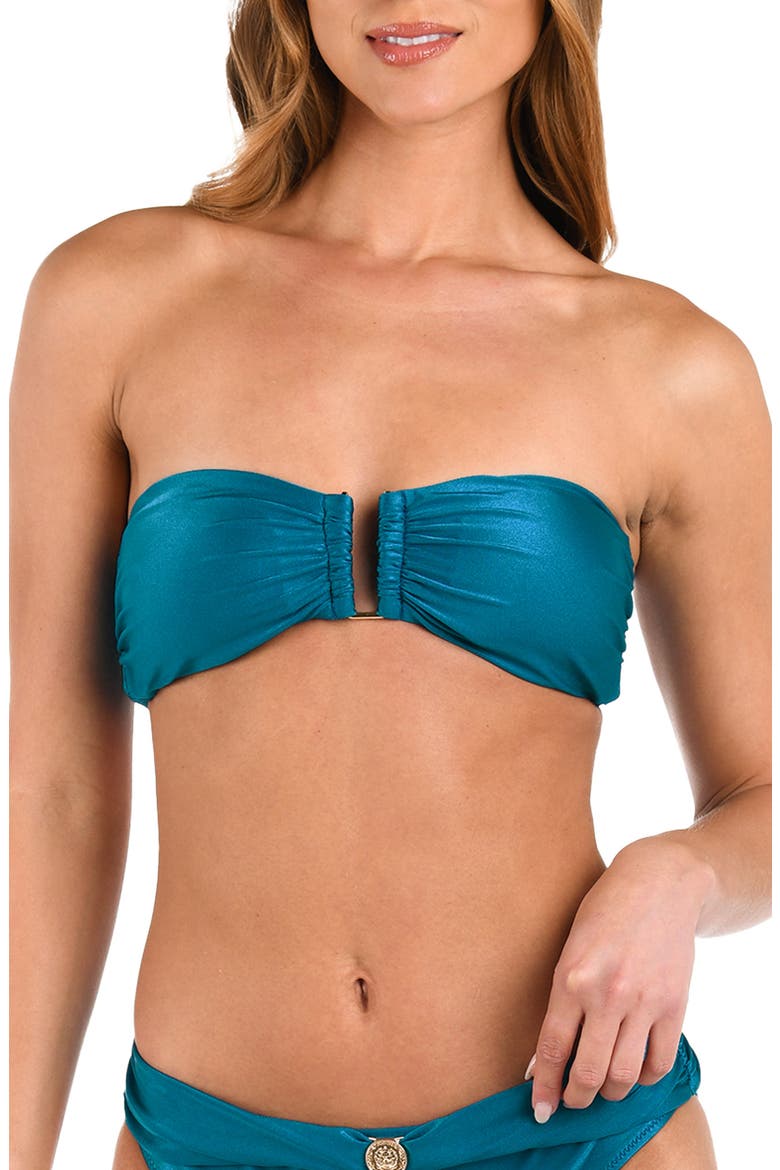Krysta Metallic Bandeau Bikini Top, Alternate, color, VIRIDIAN