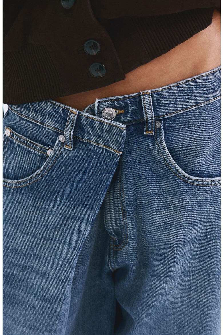 Foldover Mid Rise Balloon Jeans, Alternate, color, MEDIUM BLUE