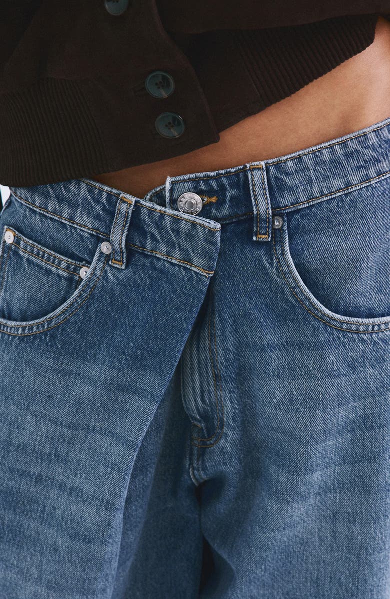 MANGO Foldover Mid Rise Balloon Jeans, Alternate, color, Medium Blue