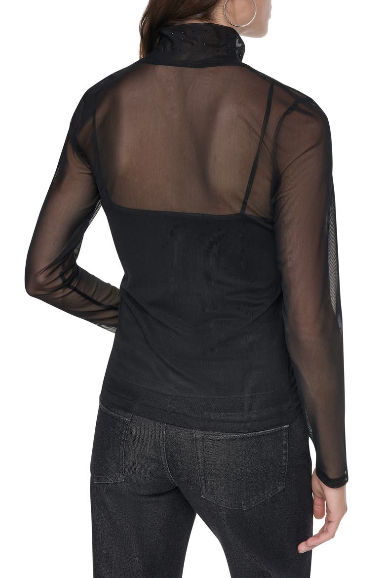 Embellished Mesh Mock Neck Top, Alternate, color, BLACK