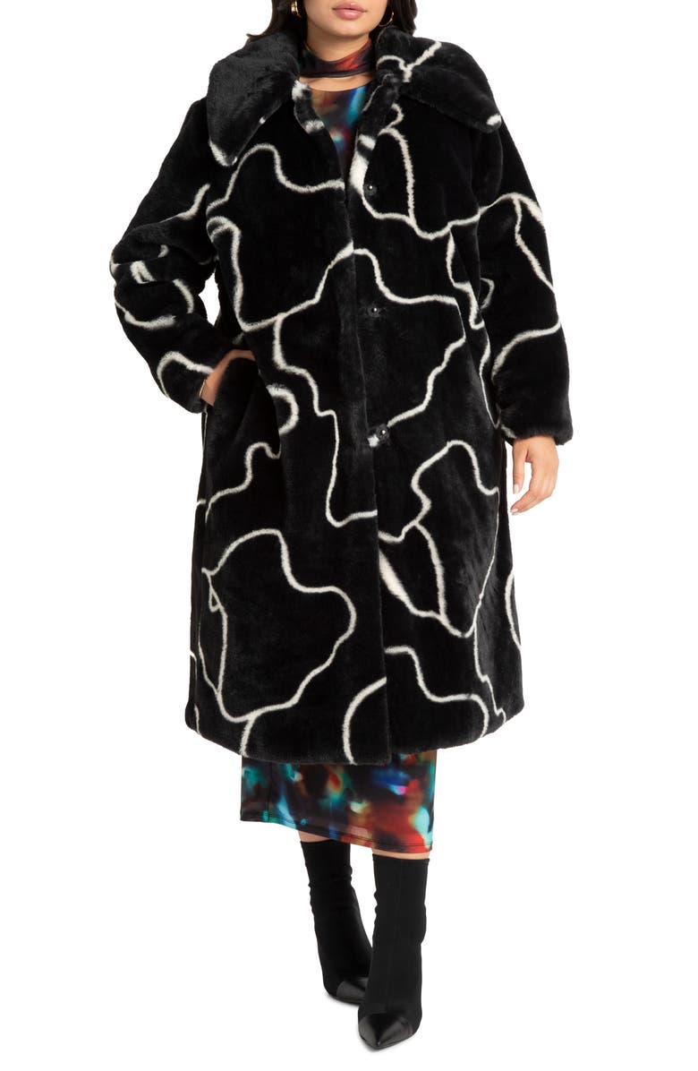 ELOQUII Print Faux Fur Coat, Main, color,