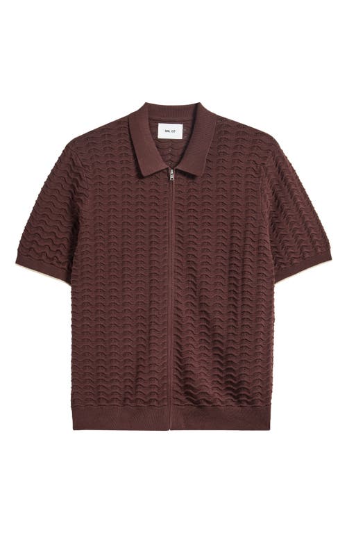 Nn07 Gustav 6636 Regular Fit Short Sleeve Zip Front Sweater In Brown