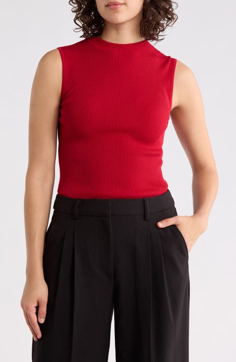 Feskies Mock Neck Sleeveless Rib Sweater