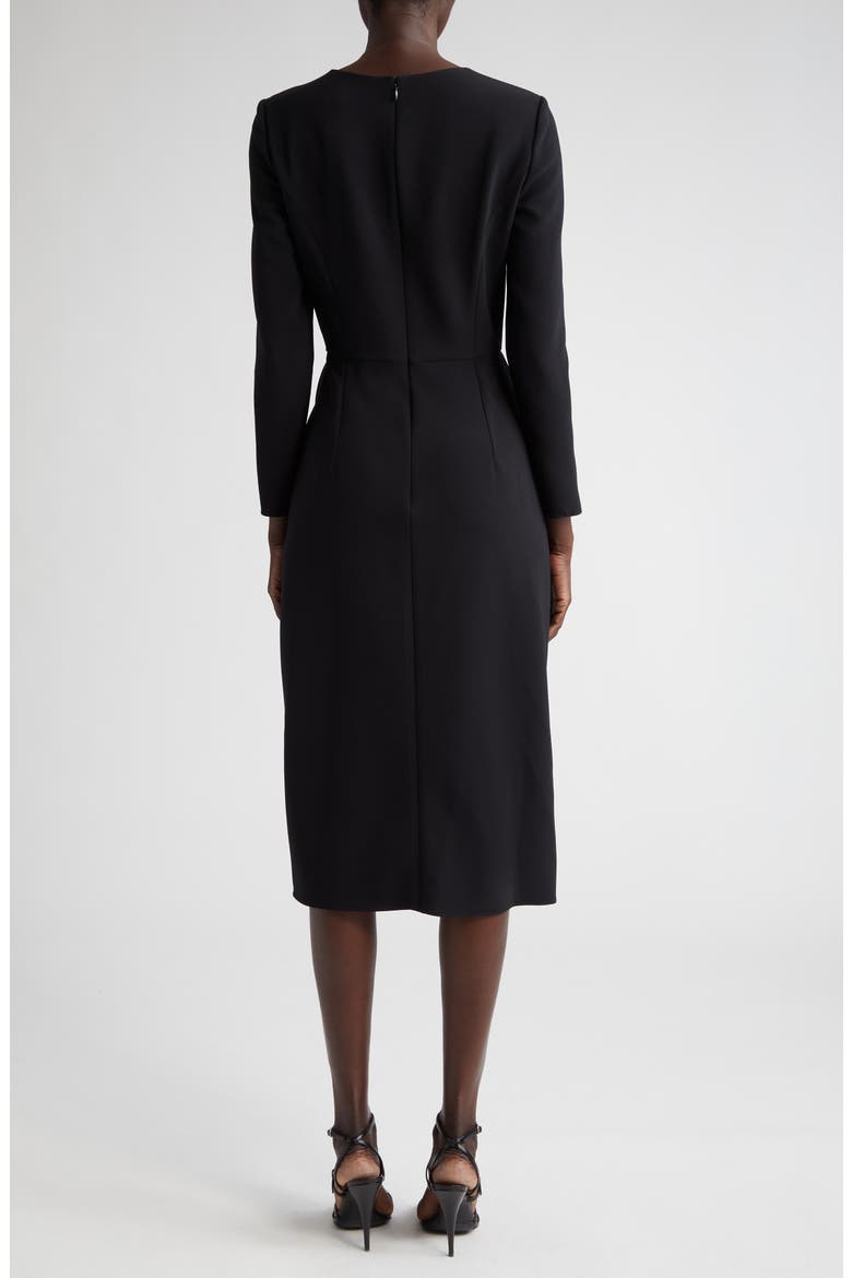 Pleated Long Sleeve Tulip Midi Dress, Alternate, color, BLACK