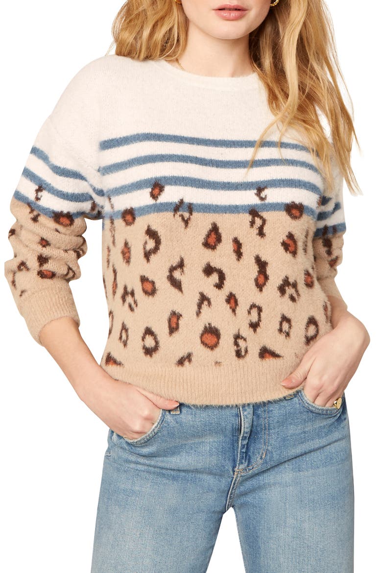 Cyndi Mixed Print Sweater, Main, color, MARSHMALLOW