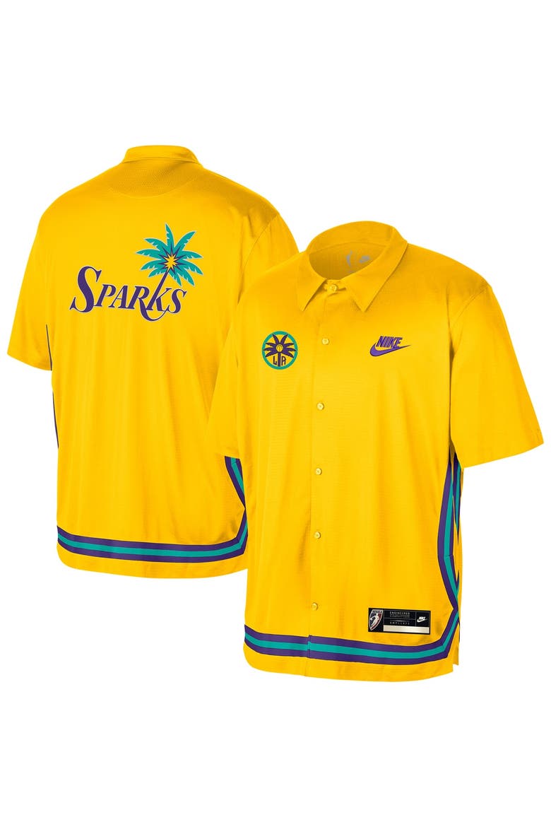Unisex Nike  Gold Los Angeles Sparks Throwback Lightweight Dri-FIT Button-Up Shirt - Court Origins, Main, color, Gold