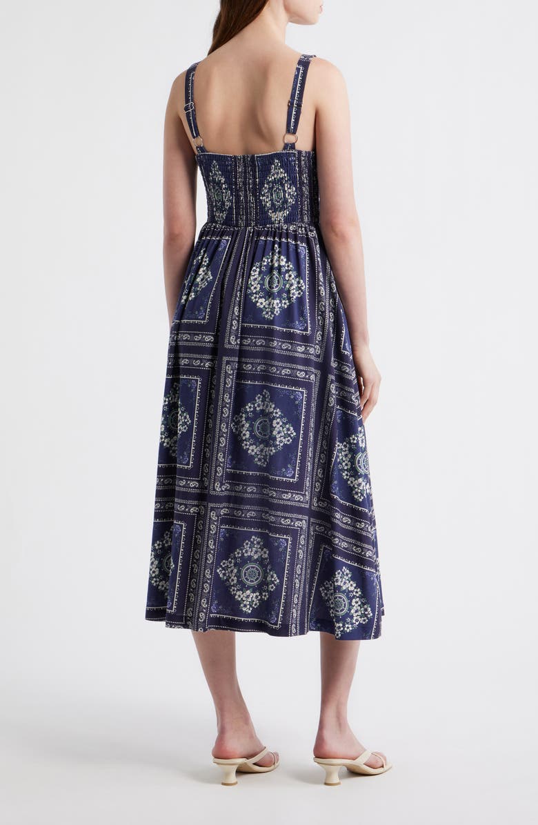 ZOE AND CLAIRE Grid Print Sleeveless Cotton & Linen Midi Dress, Alternate, color, Navy