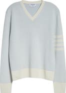 Thom Browne Relaxed Fit 4-Bar Textured Stripe V-Neck Linen
Cotton Sweater