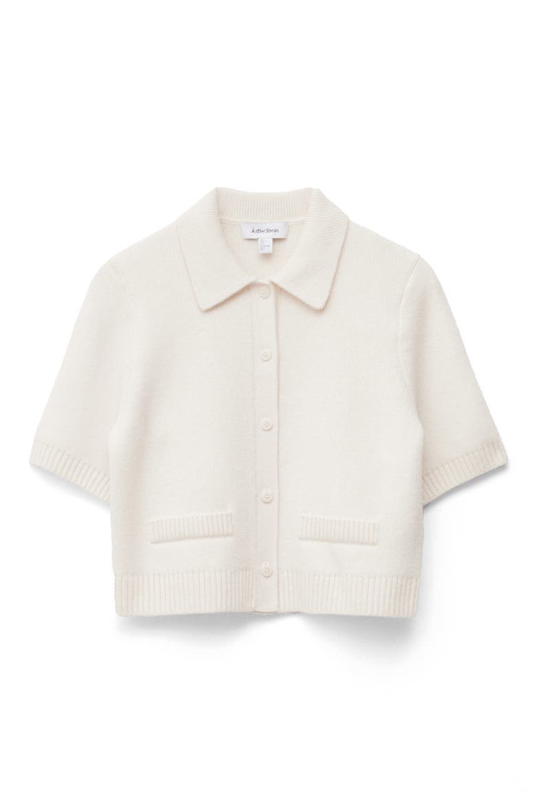 Short Sleeve Merino Wool Blend Cardigan, Alternate, color, WHITE DUSTY LIGHT