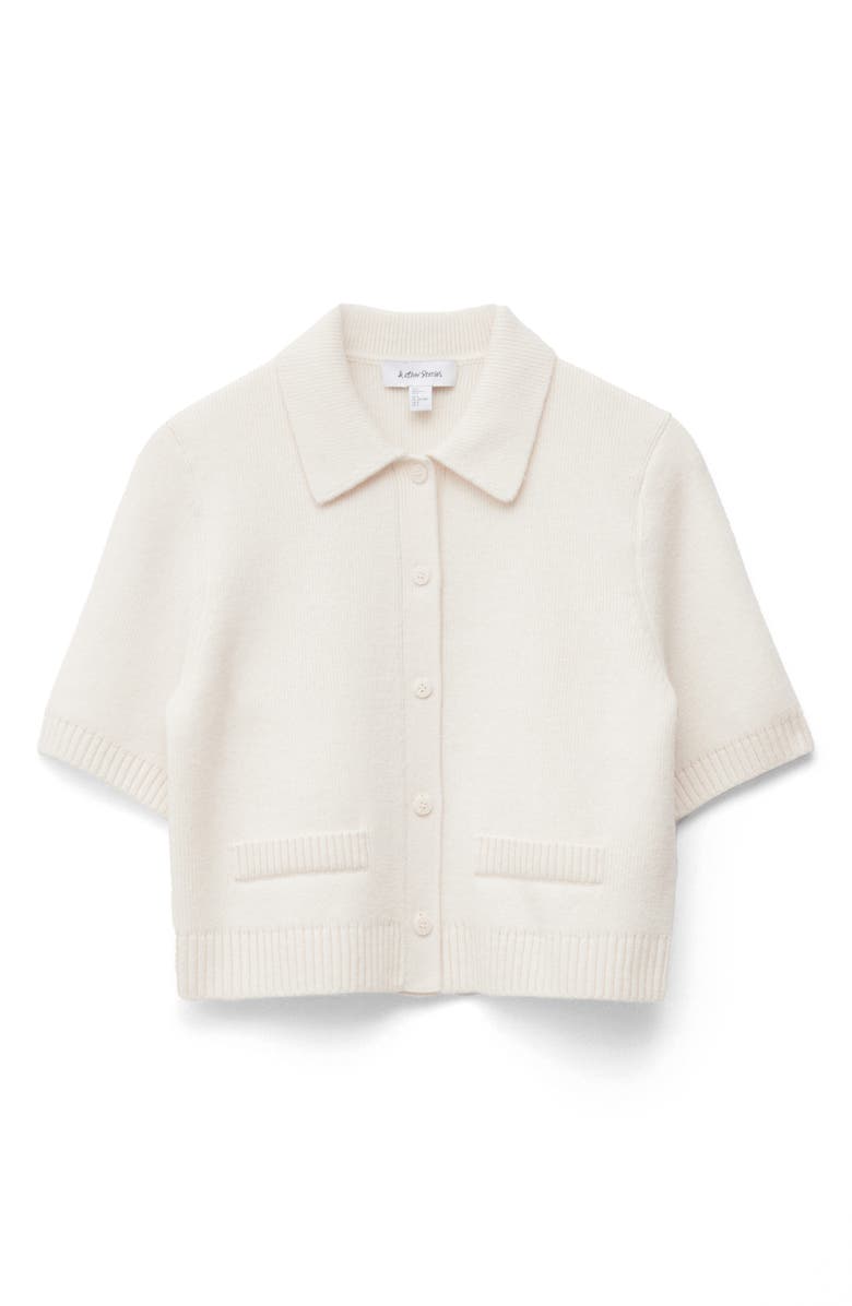 & Other Stories Short Sleeve Merino Wool Blend Cardigan, Alternate, color, White Dusty Light