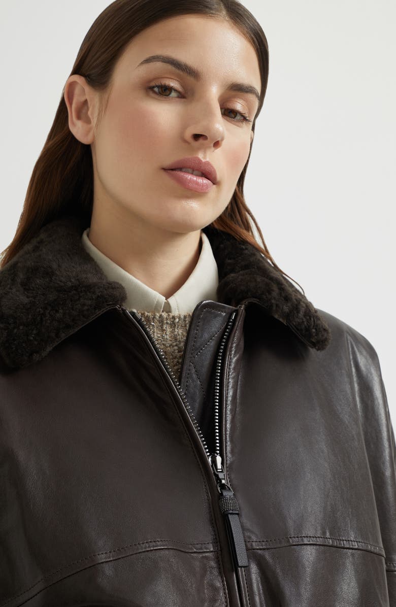 Brunello Cucinelli Nappa leather bomber jacket, Alternate, color, Cocoa