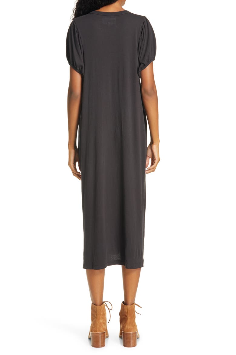The Puff Sleeve Midi T-Shirt Dress, Alternate, color, ALMOST BLACK