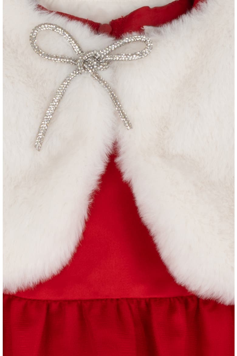 Faux Fur Jacket, Satin Dress & Bloomers Set, Alternate, color, RED