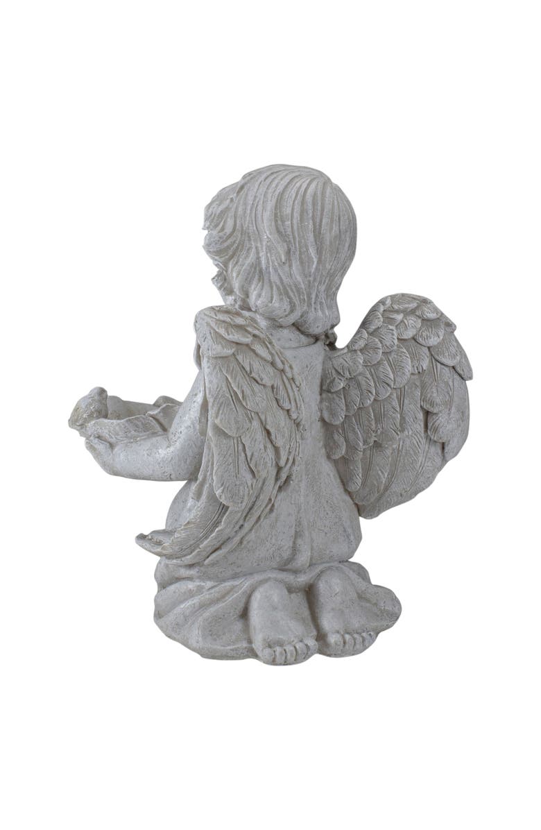 Northlight 9" Kneeling Angel with Flower Bird Feeder Outdoor Garden Statue, Alternate, color, Gray