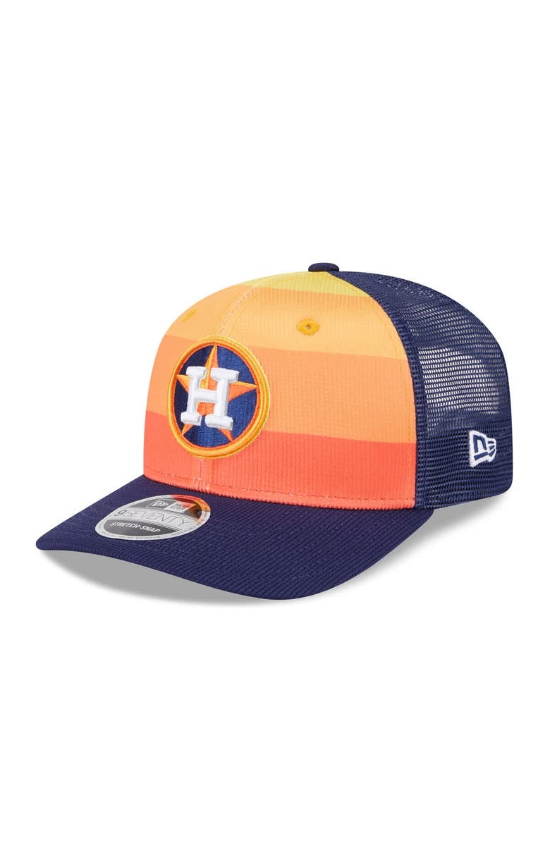 New Era Men's New Era Orange/Navy Houston Astros 2025 Batting Practice 9SEVENTY Stretch-Snap Trucker Hat, Main, color, Orange