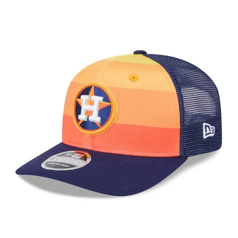 Men's New Era  Orange/Navy Houston Astros 2025 Batting Practice 9SEVENTY Stretch-Snap Trucker Hat