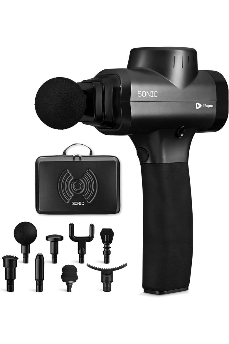 Sonic Massage Gun Percussion Muscle Massager with 8 Heads & 6 Speeds, Main, color, Black