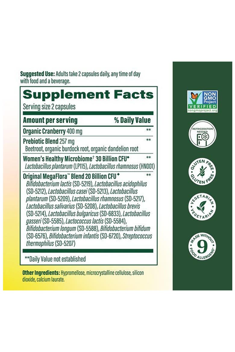 MegaFlora Probiotic + Prebiotic for Women with Cranberry, 50 Billion CFU, Vegetarian, 90 Capsules, Alternate, color, None