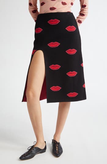 Stella Mccartney Lips Graphic Knit Mid-rise Midi Skirt In Multi