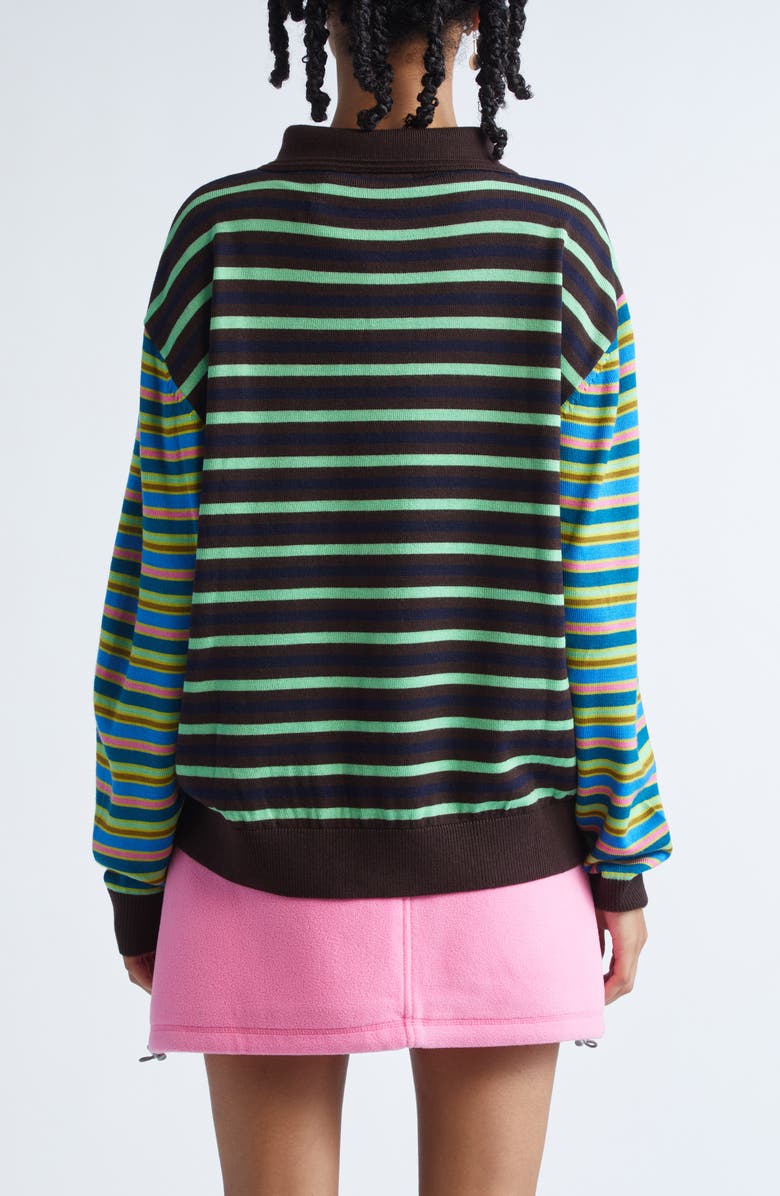 Sandy Liang Woods Mixed Stripe Merino Wool Polo Sweater, Alternate, color, Green Multi