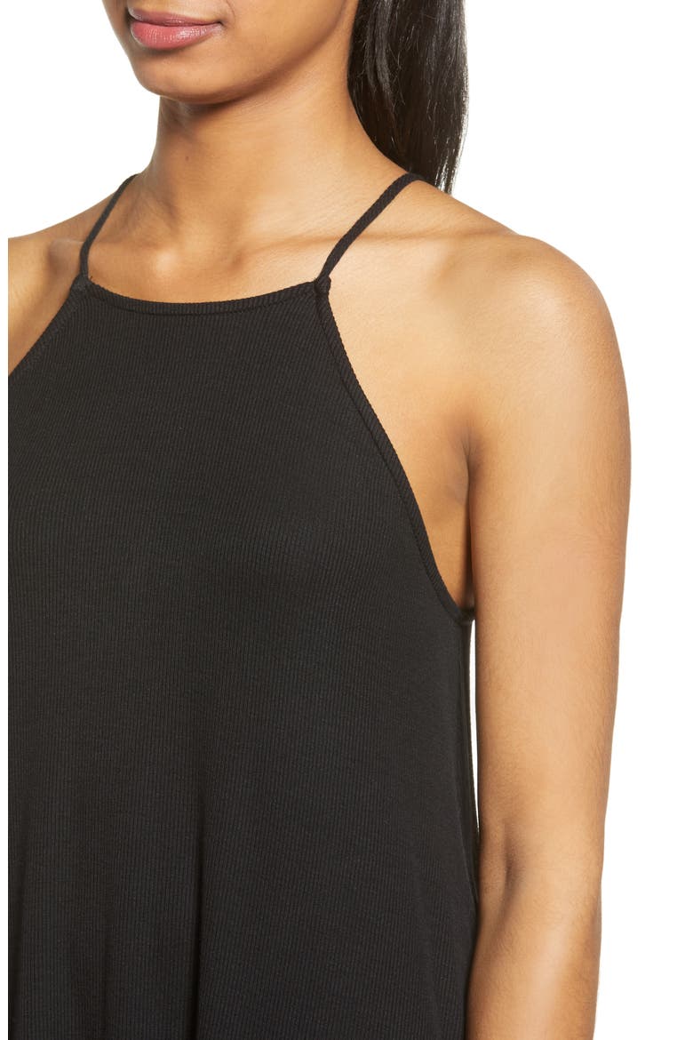 High Neck Ribbed Minidress, Alternate, color, BLACK