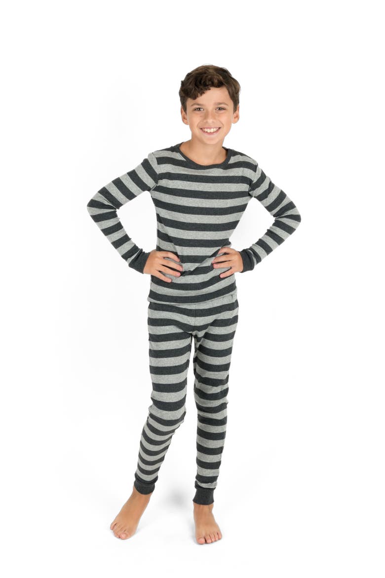 Cotton Two-Piece Pajamas, Stripes, Solids & Tie Dye, Alternate, color, GREY