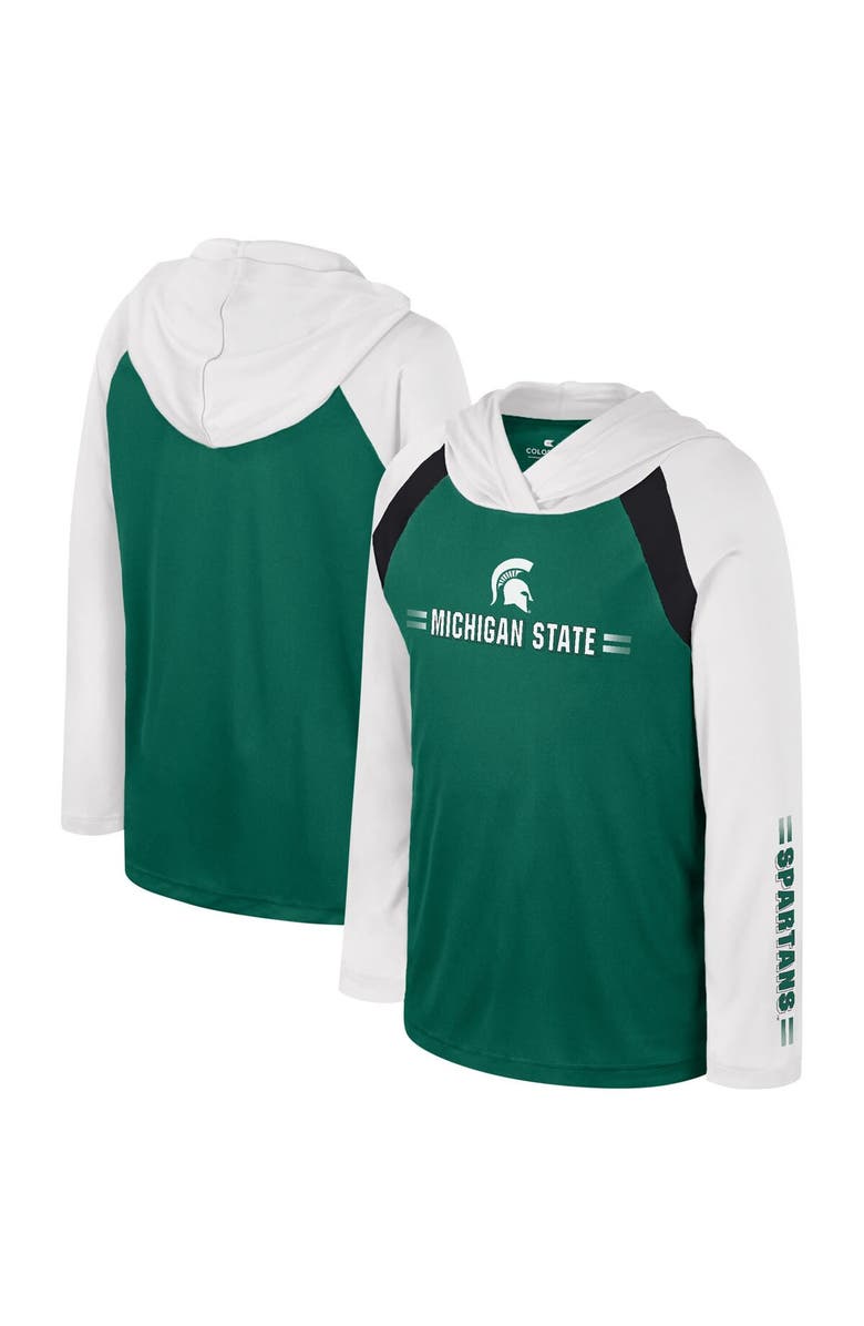 COLOSSEUM Youth Colosseum Green Michigan State Spartans Eddie Multi-Hit Raglan Long Sleeve Hoodie T-Shirt, Main, color, 
