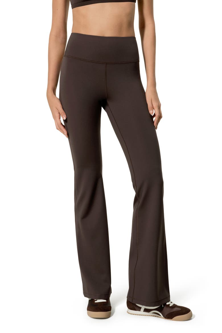 Women's Silk Contour High Rise Flared Drape Flow Leggings, Main, color, Coffee Bean