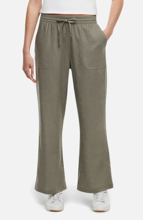 Drawstring Linen Blend Ankle Wide Leg Pants