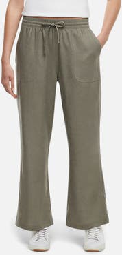 Three Dots Drawstring Linen Blend Ankle Wide Leg Pants
