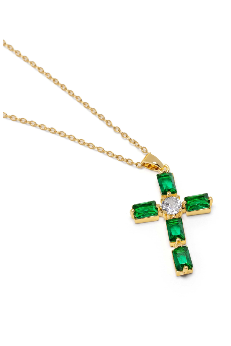 CZ Cross Necklace, Main, color, Green