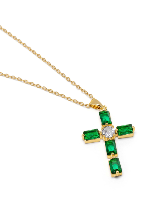 Nialaya Cz Cross Necklace In Green