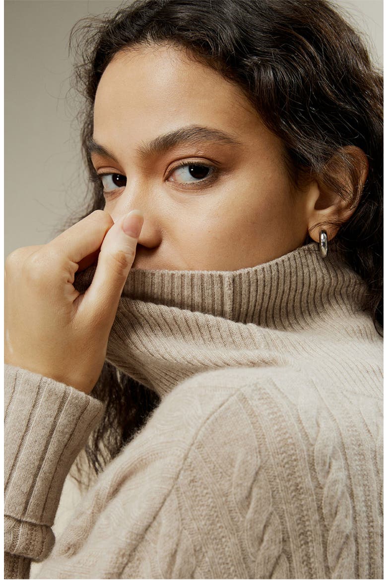 Women's Classic Cable Knit Turtleneck Sweater, Alternate, color, Beige