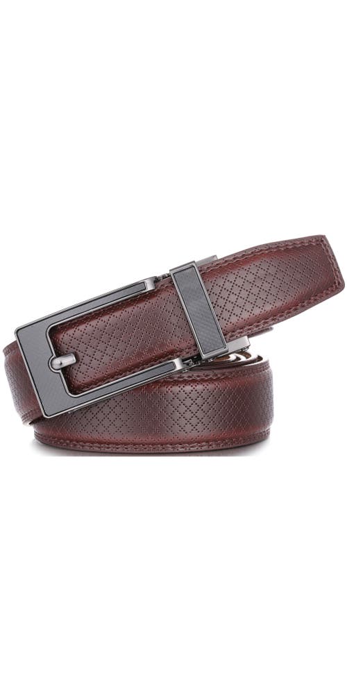Mio Marino Crosshatch Leather Adjustable Ratchet Belt In Brown