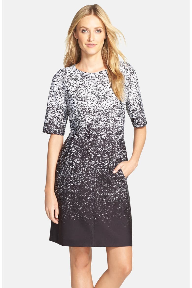 Ombré Print Scuba Sheath Dress, Main, color, BLACK/ IVORY