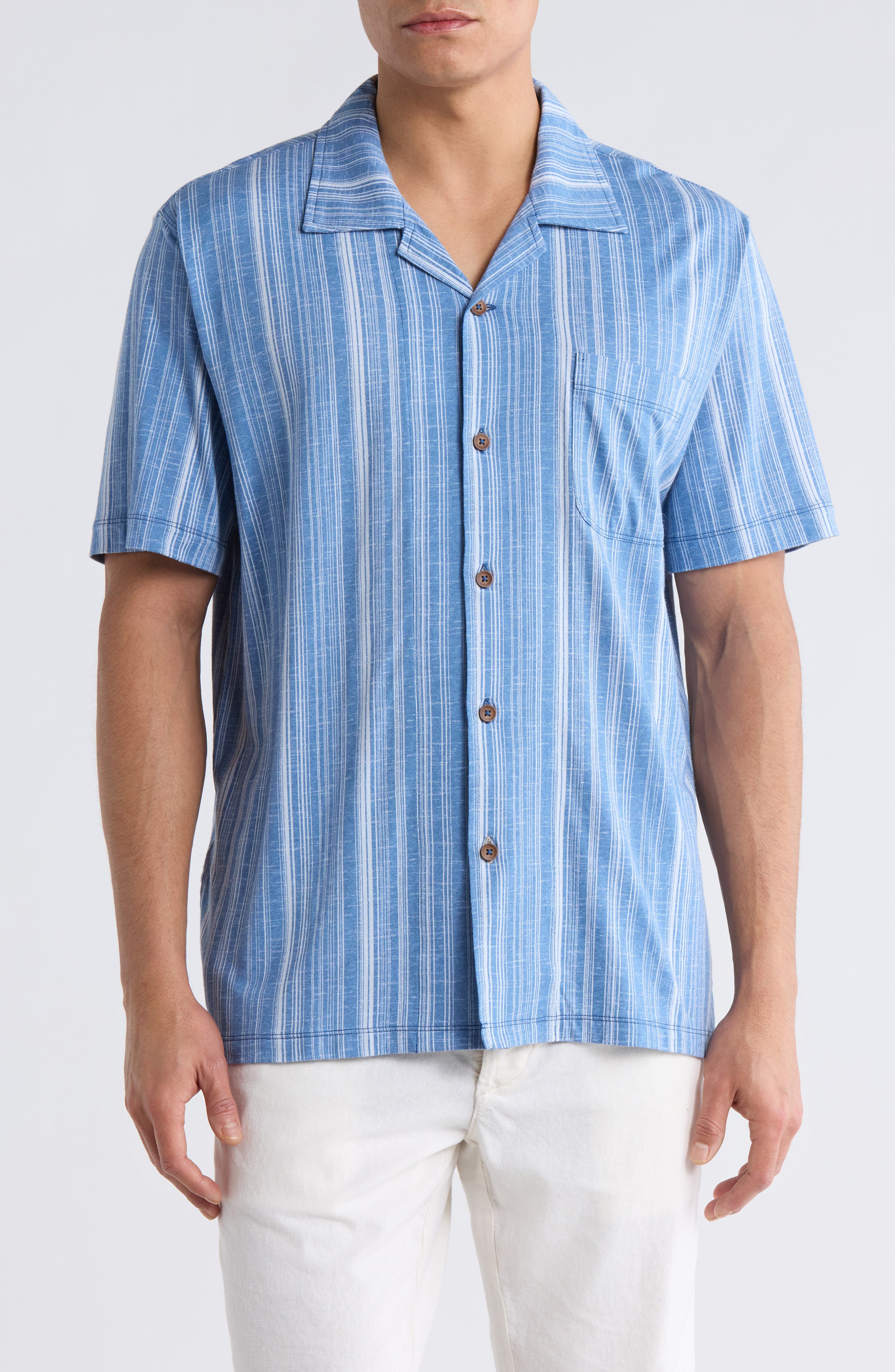 Tommy Bahama Vista Mar Azzurro Stripe IslandZone® Camp Shirt