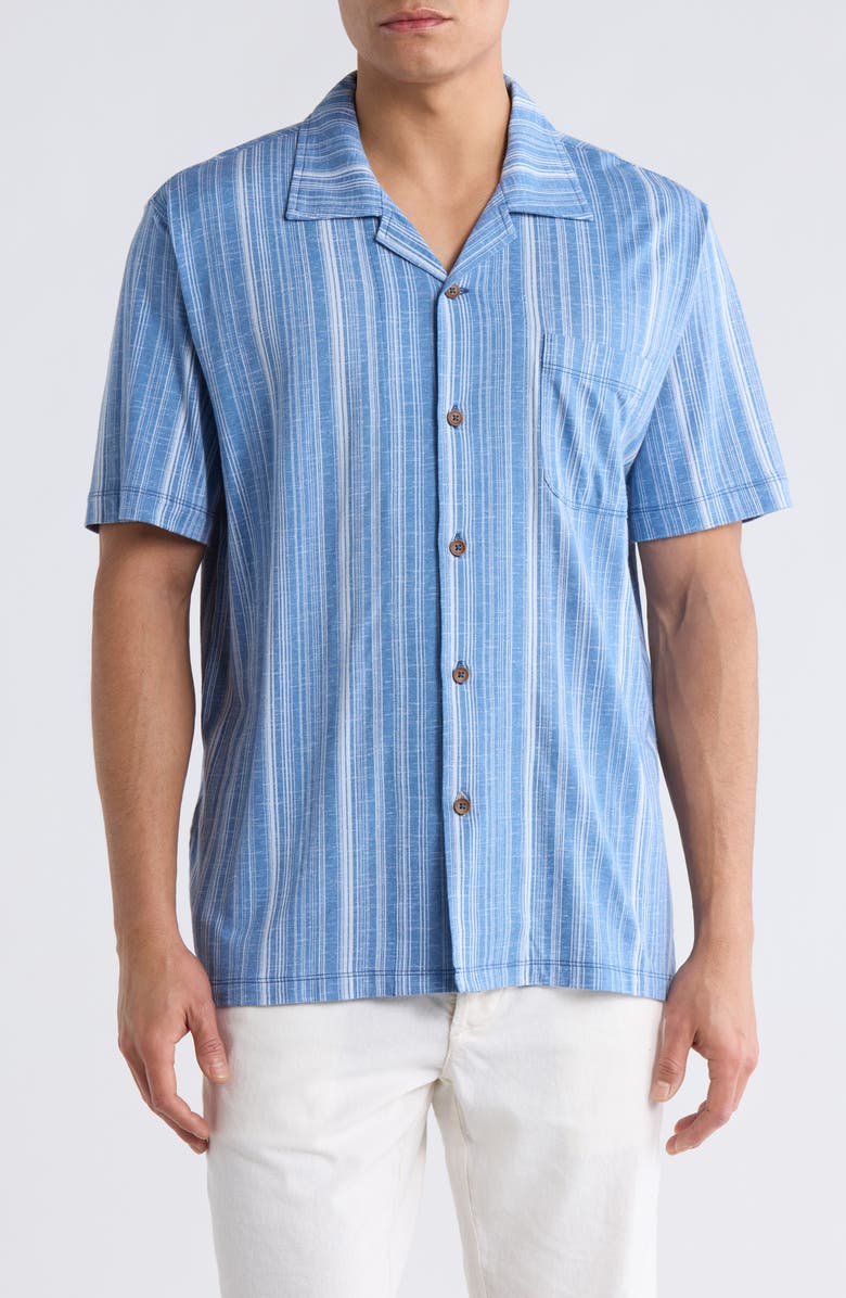 Tommy Bahama Vista Mar Azzurro Stripe IslandZone<sup>®</sup> Camp Shirt, Main, color, Deep Azure