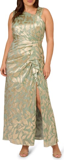 Adrianna Papell Asymmetric Metallic Foil Leaf Gown | Nordstrom