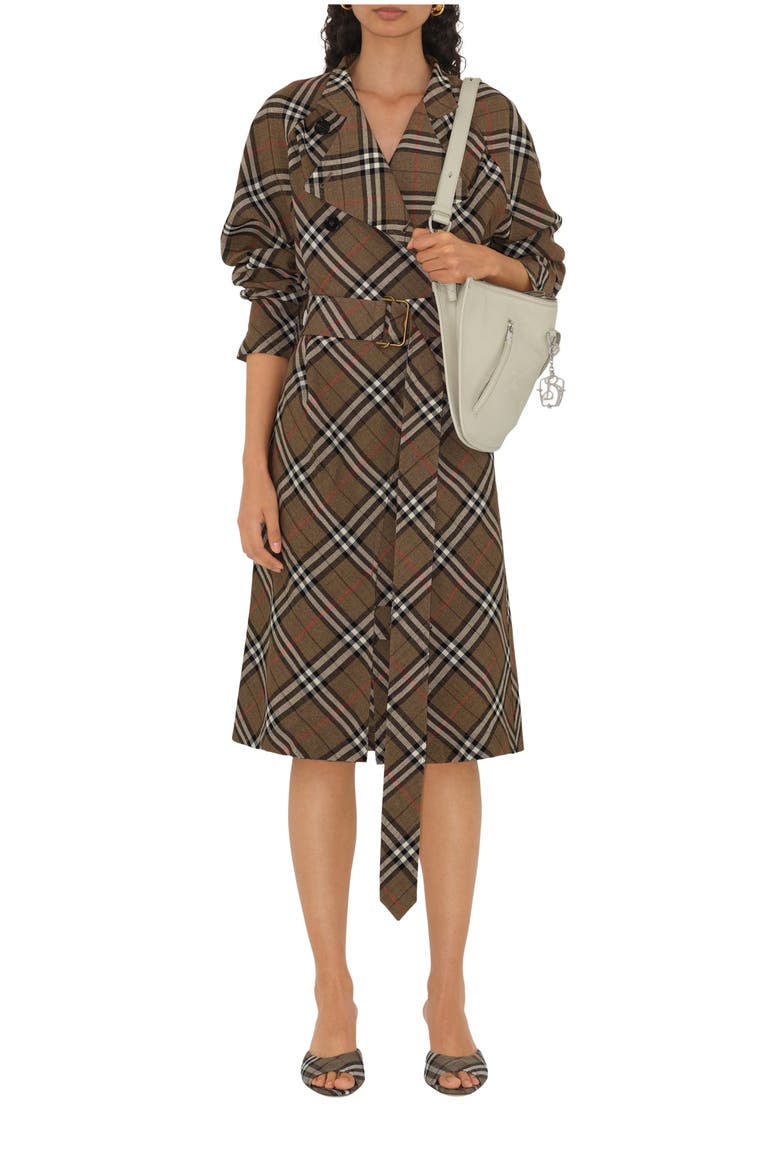 Check Silk Blend Trench Dress, Main, color, Brush
