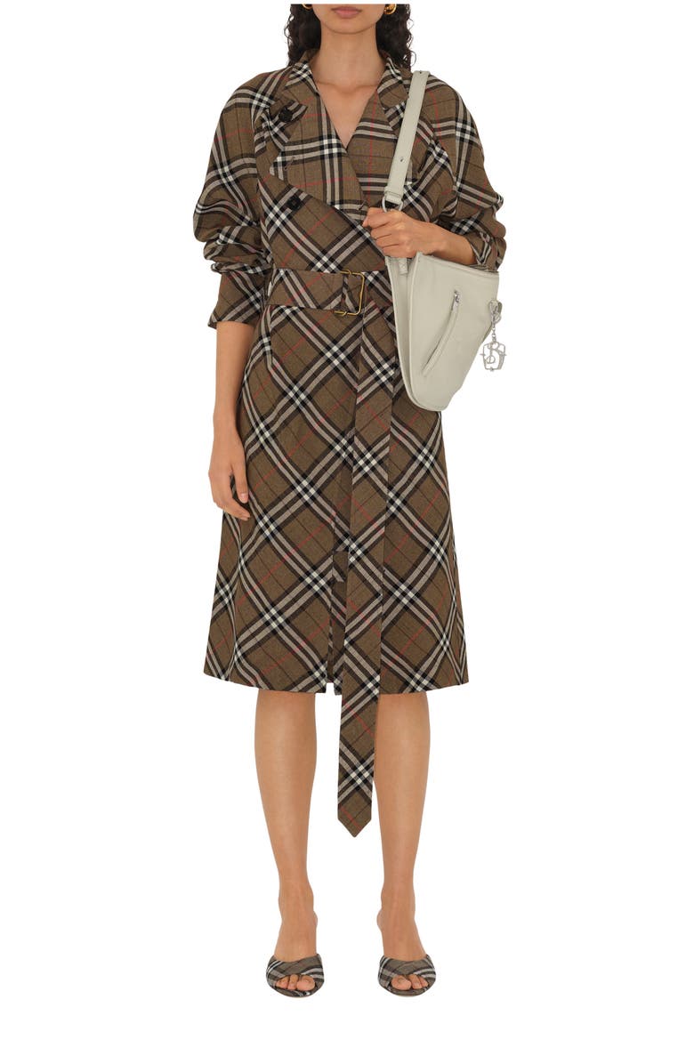Burberry Check Silk Blend Trench Dress, Main, color, 
