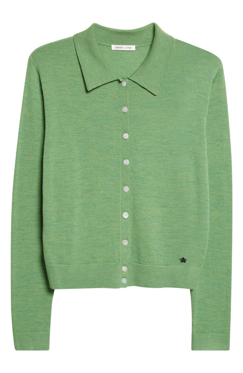 Sandy Liang Ley Merino Wool Cardigan, Alternate, color, Heather Green