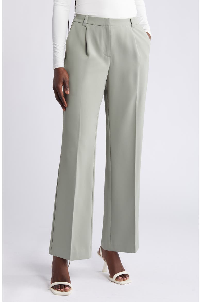 Pleated Mid Rise Trousers, Main, color, GREEN HALO