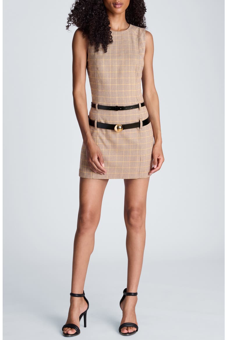 Check Print Sleeveless Double Belted Minidress, Main, color, MAPLE MULTI